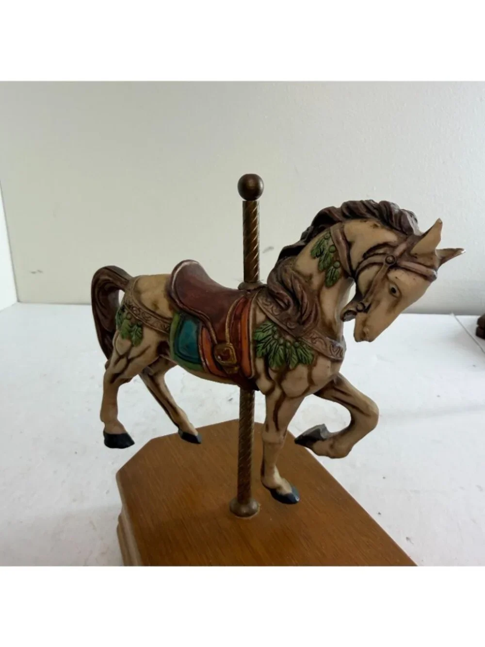 Vintage Carousel Horse Music Box with Wood Base Small - Works, Plays Music
